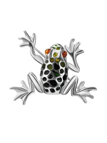 Sterling Silver Brooch With Amber And Enamel The Frog, image 