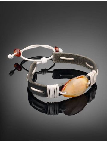 Leather Tie Bracelet With Honey Amber The Copacabana, image , picture 2