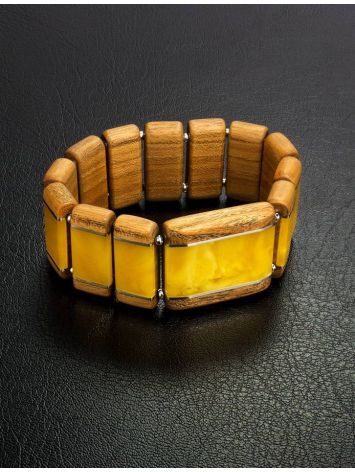 Wooden Elastic Bracelet With Honey Amber The Indonesia, image , picture 4