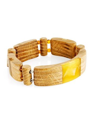 Wooden Flat Beaded Bracelet With Honey Amber The Indonesia, image 