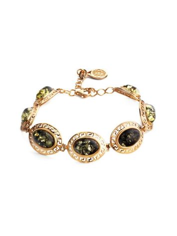 Gold-Plated Link Bracelet With Green Amber The Ellas, image 
