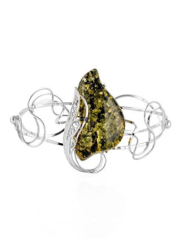 Handcrafted Green Amber Bracelet In Sterling Silver The Dew, image 