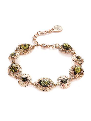 Gold-Plated Link Bracelet With Green Amber The Luxor, image 