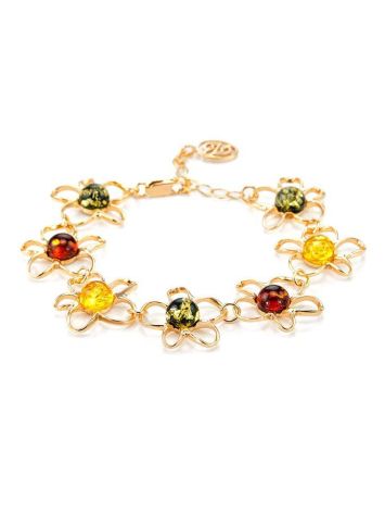 Gold-Plated Floral Bracelet With Multicolor Amber The Daisy, image 