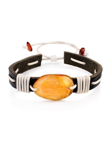 Leather Tie Bracelet With Honey Amber The Copacabana, image 
