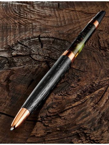 Stylish Wooden Ball Pen With Textured Green Amber, image , picture 2