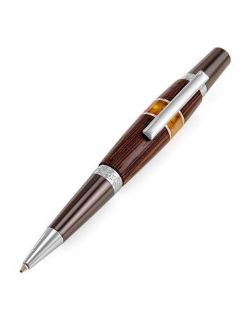 Handcrafted Wooden Ball Pen With Natural Amber, image 