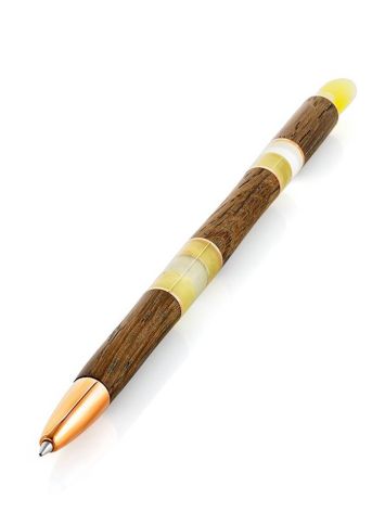 Handcrafted Ash Wood Ball Pen With Amber, image 