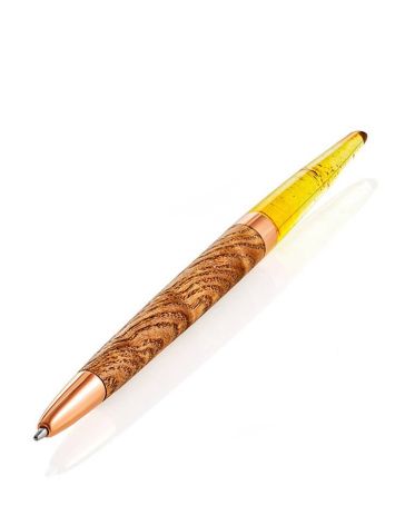 Designer Wooden Ball Pen With Honey Amber, image 