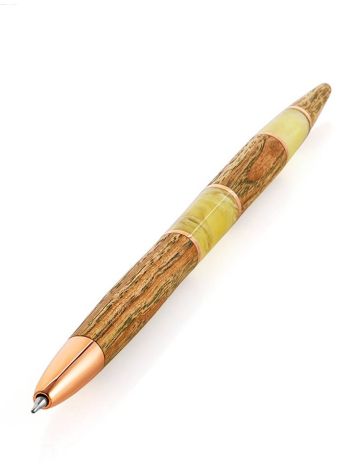 Handcrafted Wooden Ball Pen With Honey Amber, image 