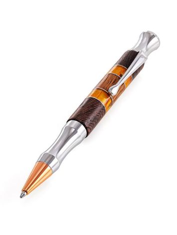 Handcrafted Wenge Wood Ball Pen With Natural Amber, image 