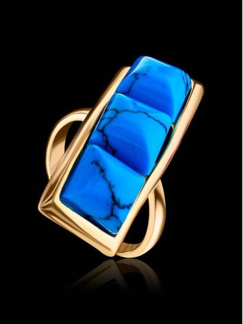 Reconstructed Turquoise Cocktail Ring In Gold-Plated Silver, Ring Size: 9.5 / 19.5, image , picture 2