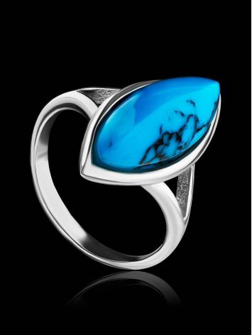 Sterling Silver Ring With Reconstructed Turquoise Centerpiece, Ring Size: 9 / 19, image , picture 2