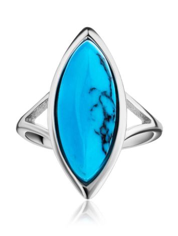 Sterling Silver Ring With Reconstructed Turquoise Centerpiece, Ring Size: 9 / 19, image , picture 3