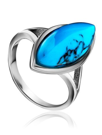 Sterling Silver Ring With Reconstructed Turquoise Centerpiece, Ring Size: 9 / 19, image 