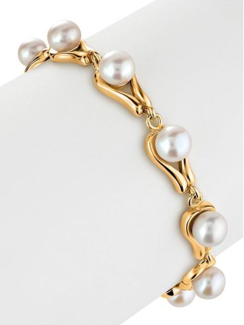 Gold-Plated Link Bracelet With Cultured Pearl The Serene, image , picture 4