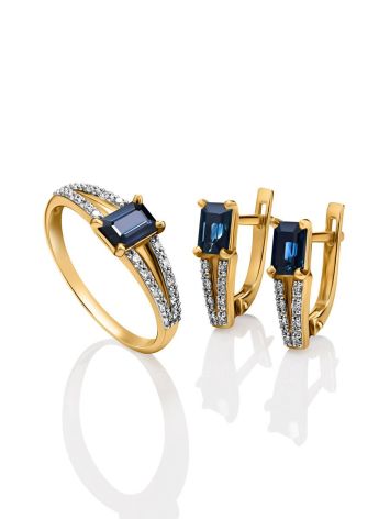 Classy Blue Sapphire And Diamond Earrings In Gold The Mermaid, image , picture 4