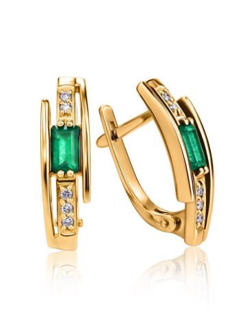Golden Earrings With Baguette Cut Emeralds And Diamonds The Oasis, image 