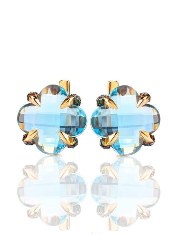 Blue Topaz Golden Earrings, image , picture 3