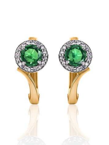 Elegant Golden Earrings With Round Emerald And Diamonds The Oasis, image , picture 3