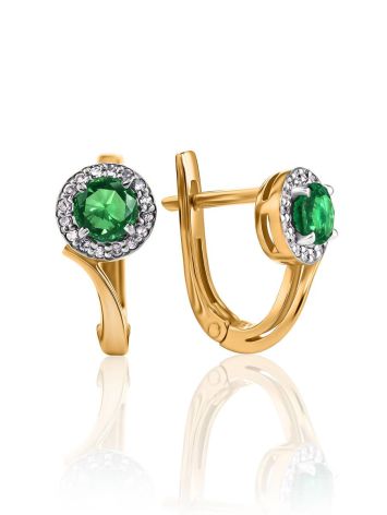 Elegant Golden Earrings With Round Emerald And Diamonds The Oasis, image 