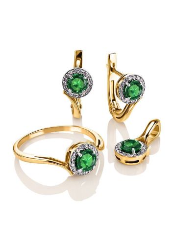 Elegant Golden Earrings With Round Emerald And Diamonds The Oasis, image , picture 4
