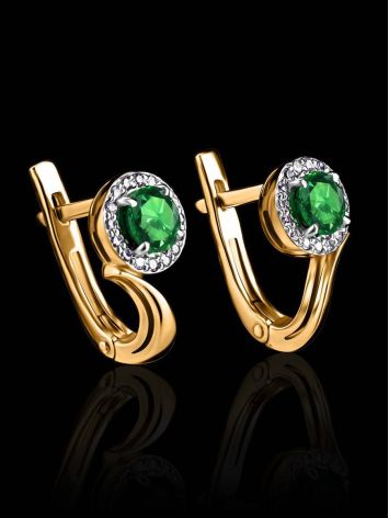 Elegant Golden Earrings With Round Emerald And Diamonds The Oasis, image , picture 2