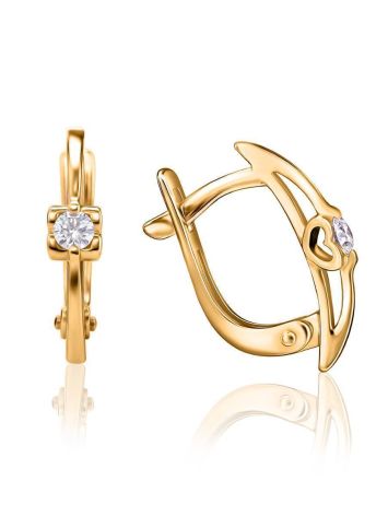 Classy Golden Latch Back Earrings With Diamonds, image 