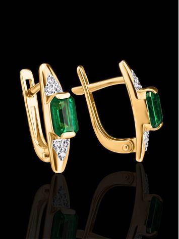 Golden Earrings With Bright Emeralds And Diamonds The Oasis, image , picture 2
