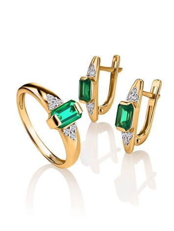 Golden Earrings With Bright Emeralds And Diamonds The Oasis, image , picture 4