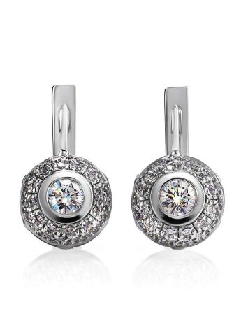 White Gold Latch Back Earrings With Diamonds, image , picture 3