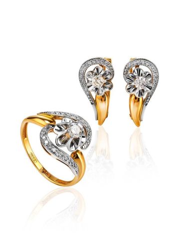Feminine Golden Earrings With White Diamonds, image , picture 4