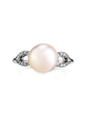 Chic White Gold Ring With Cultured Pearl And Diamonds The Serene, Ring Size: 6 / 16.5, image , picture 2
