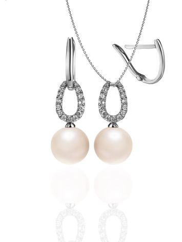 White Gold Drop Earrings With Cultured Pearl And Diamonds, image , picture 5