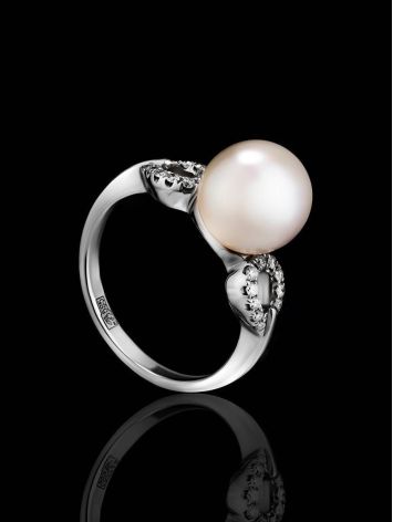 Chic White Gold Ring With Cultured Pearl And Diamonds The Serene, Ring Size: 6 / 16.5, image , picture 3