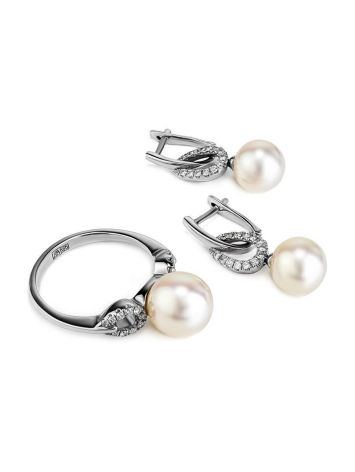 White Gold Drop Earrings With Cultured Pearl And Diamonds, image , picture 4