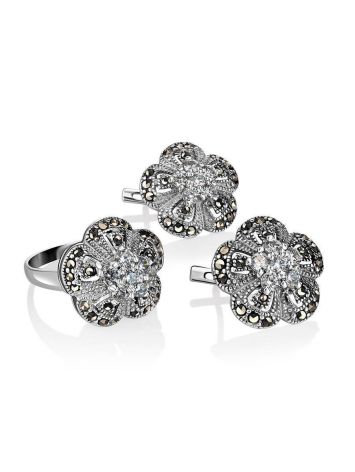 Silver Floral Earrings With Crystals And Marcasites The Lace, image , picture 4