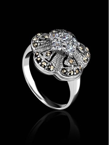 Silver Floral Ring With Crystals And Marcasites The Lace, Ring Size: 7 / 17.5, image , picture 2