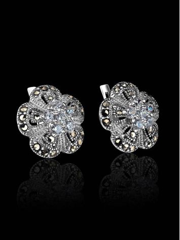 Silver Floral Earrings With Crystals And Marcasites The Lace, image , picture 2