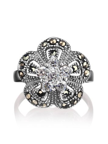 Silver Floral Ring With Crystals And Marcasites The Lace, Ring Size: 7 / 17.5, image , picture 3