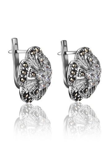 Silver Floral Earrings With Crystals And Marcasites The Lace, image , picture 3