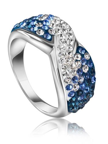 Silver Band Ring With Blue And White Crystals The Eclat, Ring Size: 7 / 17.5, image 