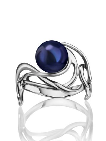 Voluptuous Silver Cocktail Ring With Deep Purple Cultured Pearl The Serene, Ring Size: 6 / 16.5, image , picture 3