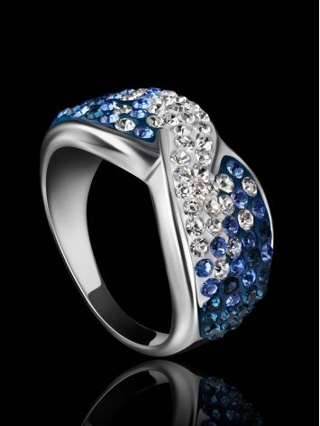 Silver Band Ring With Blue And White Crystals The Eclat, Ring Size: 7 / 17.5, image , picture 2