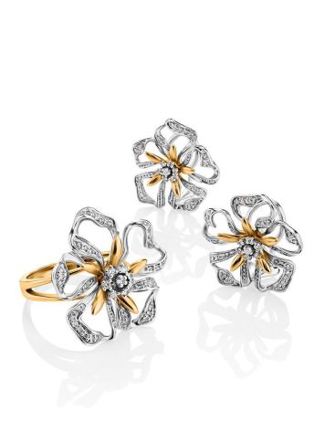 White Gold Floral Earrings With Diamonds, image , picture 3