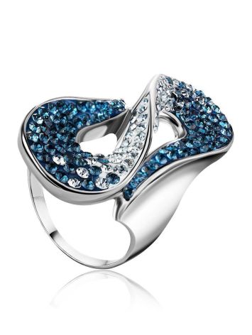 Blue And White Crystal Cocktail Ring In Sterling Silver The Eclat, Ring Size: 10 / 20, image 