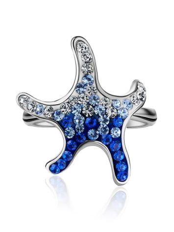 Silver Starfish Ring With Blue And White Crystals The Jungle, Ring Size: 8 / 18, image , picture 4