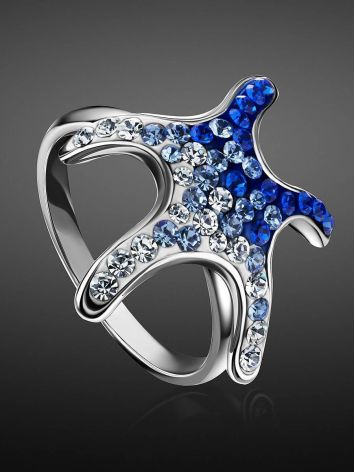 Silver Starfish Ring With Blue And White Crystals The Jungle, Ring Size: 8 / 18, image , picture 2