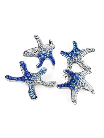 Silver Starfish Ring With Blue And White Crystals The Jungle, Ring Size: 8 / 18, image , picture 5
