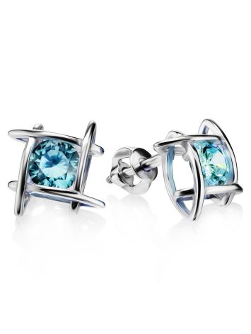 Silver Studs With Light Blue Crystals The Aurora, image 